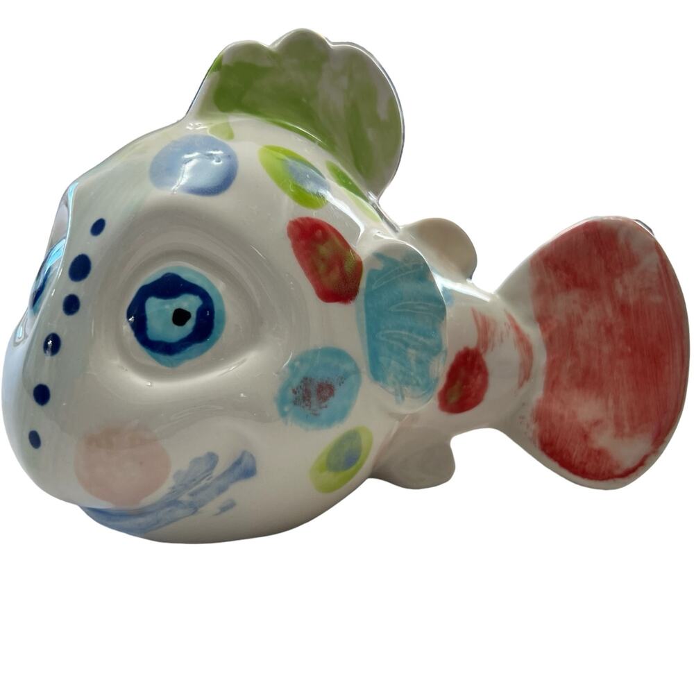 Hand painted Ceramic Fish Bank Polka Dot Colorful Firing Flaw